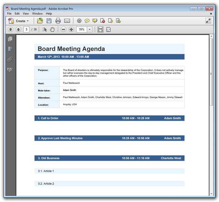 Meeting Agenda Example Meeting Agenda Example